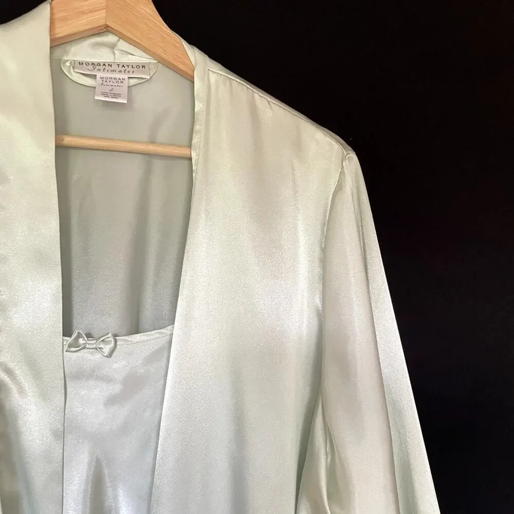 Morgan Taylor Intimates light sage green robe and slip dress set women's‎ size L